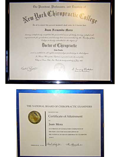 Certificados del Doctor Juan Mora